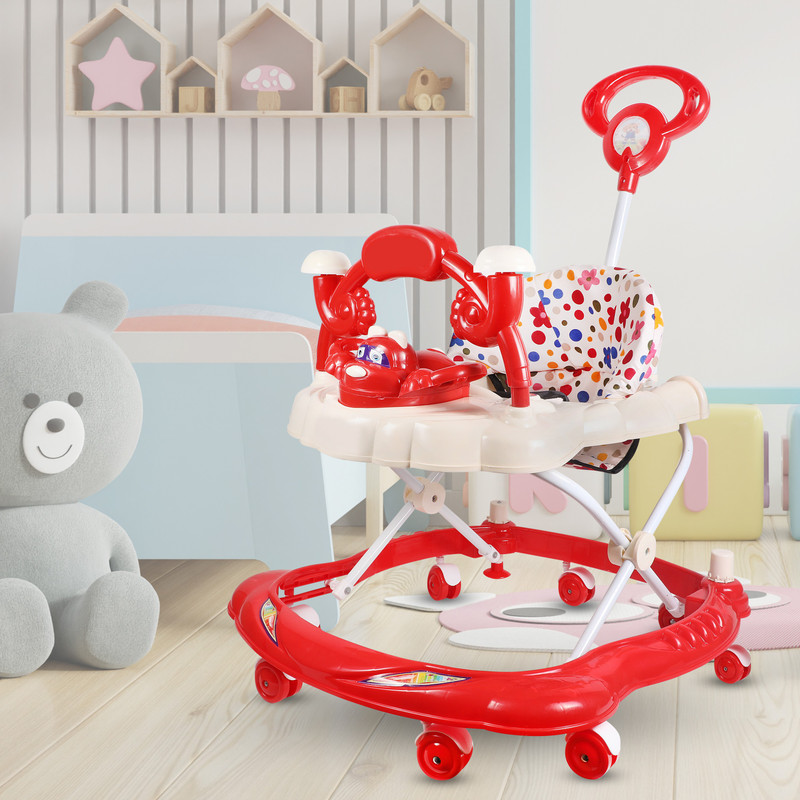 NAYASA Musical 2-in-1 Walker With Parent Rod(Red)
