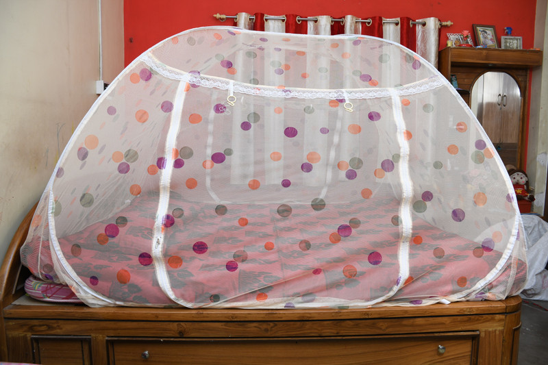 SPIRIT LIFE Polyester Adults Washable AESLMN Mosquito Net(Orange BOLL Printed, Bed Box)