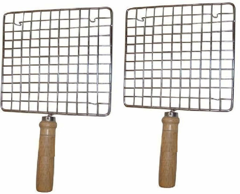 SUPREETI Stainless Steel Wooden Pipe Handle Roster Papad Jali Chapati and Phulka Grill Roti Roast Grill (Set of 2 Squair Jali) 10 inch 1 kg Roaster(Steel)