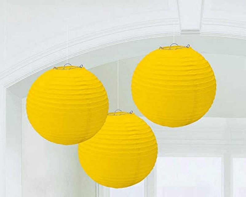 SkyFurnish Yellow Paper Hanging Lantern(30 cm X 30 cm, Pack of 3)
