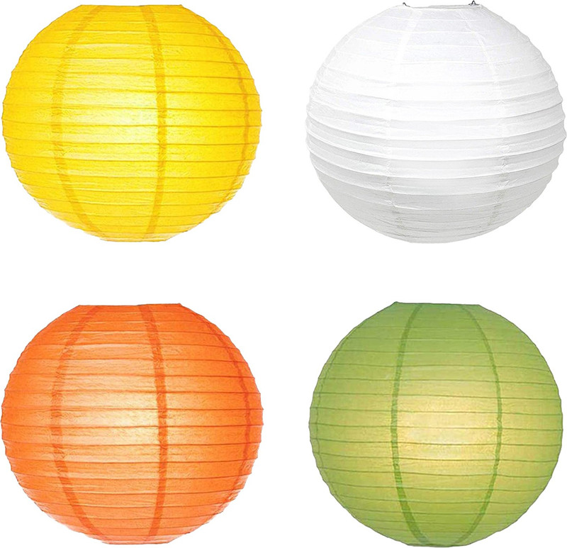 Decorgram hanging lantern White, Pink, Yellow, Blue Paper Hanging Lantern(30 cm X 30 cm, Pack of 4)