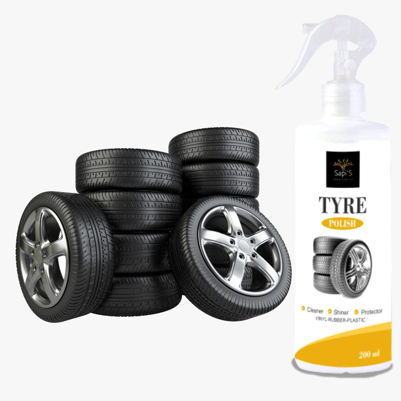 SAPI'S Tyre Polish to Shine Black Look, Zero dust Attraction & Spotless Car Care/Car Accessories/Automotive Products, Matte Black Tyre Dressing Spray, 200 ml Pack(250 g)