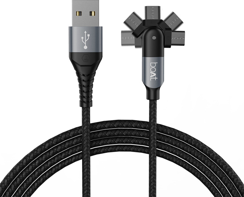 boAt 2-in-1 Cable 3 A 1.5 m Micro-Axis(Compatible with Mobile, Laptop, Tablet, Black, Grey, USB Type A To USB Type C)
