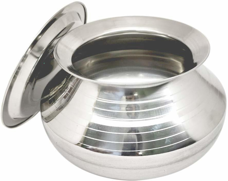 Muke Traditional Cookware Pot Shinny Finish for Cooking & Serving Handi 2 L with Lid(Stainless Steel)