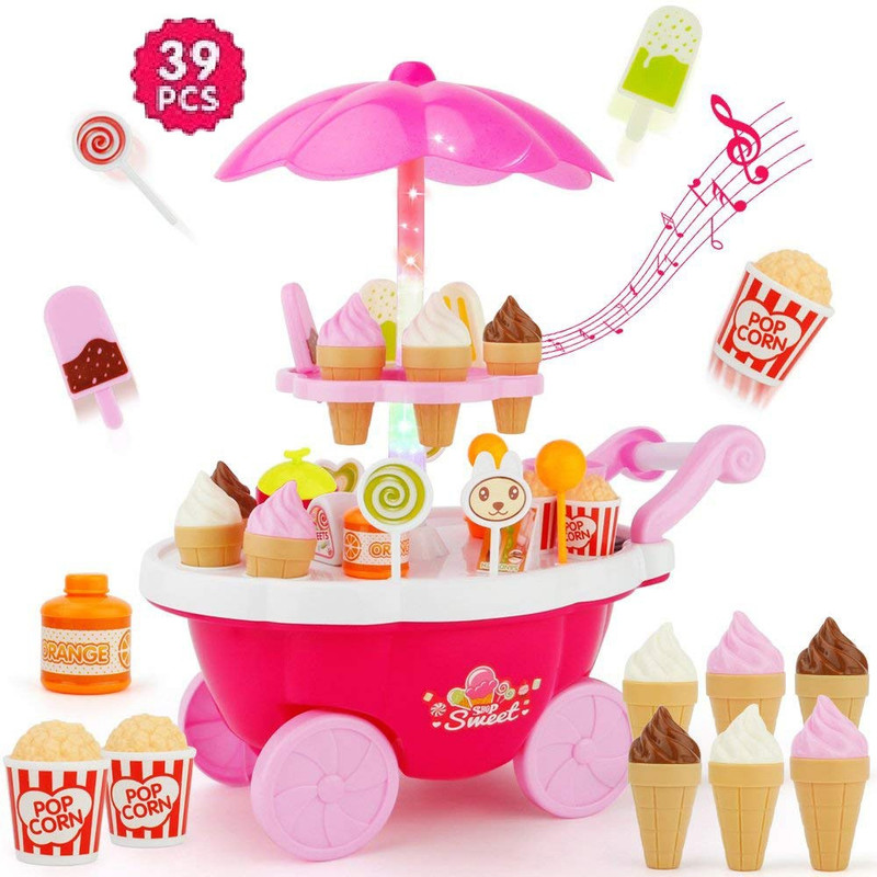 INDIAN LIFESTYLE Ice Cream Toy Cart Play Set for Kids 39 Pie Pretend Play Food- Ice-Cream Trolley