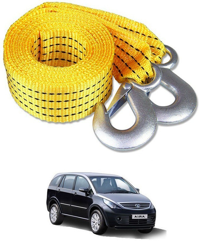 AutoGnix Premium Heavy Duty 4M Long Tow Belt Super Strong Emergency Heavy Duty Car Tow ap Rope Dual Heavy Duty Hooks Yellow Color 4 m Towing Cable(Nylon, 3000 kg Pull Capacity)