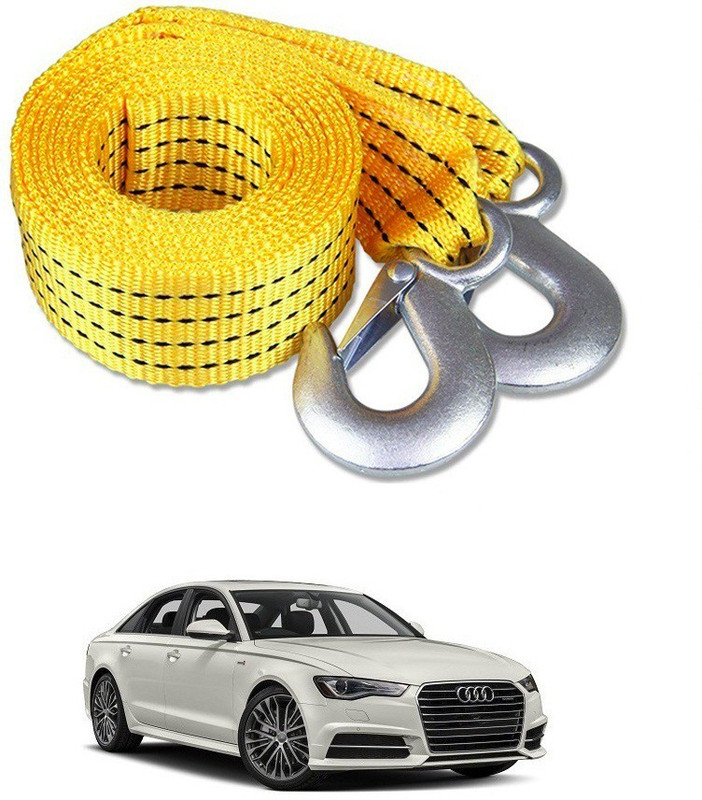 AutoGnix Premium Heavy Duty 4M Long Tow Belt || Super Strong Emergency Heavy Duty || Car Tow Cable || 3 Ton Towing Strap Rope || with Dual Heavy Duty Forged Hooks || Yellow Color ||Audi A6 4 m Towing Cable(Nylon, 3000 kg Pull Capacity)