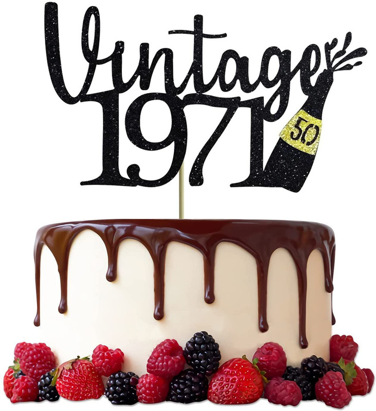 Festiko Festico Vintage 1971 Cake Topper for 50th Birthday and 50 Fabulous Anniversary Decorations Cake Topper(Black Glitter Pack of 1)
