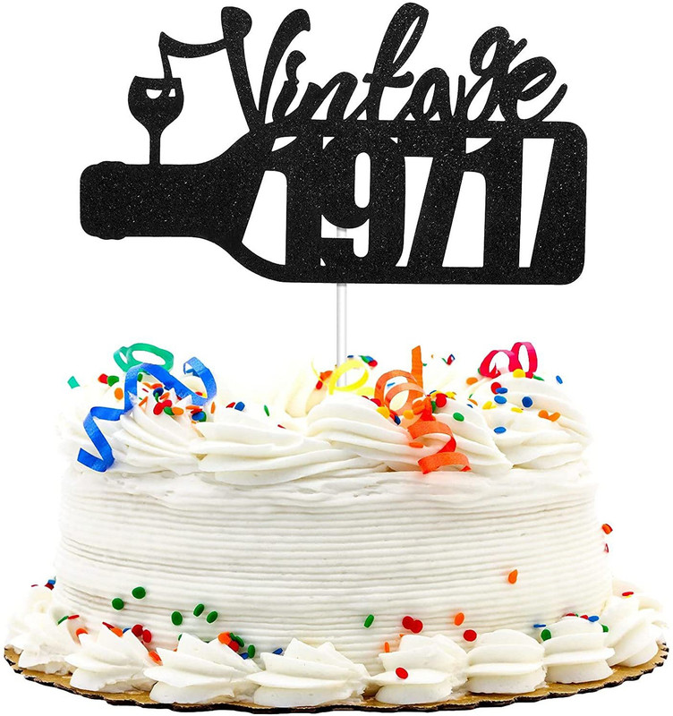 Festiko Festico Vintage 1971 cake topper for 50th Men and Women Birthday Party, Glitter Black 50th Birthday cake topper, Double-sided Funny Fabulous 50 Decoration Celebrate 50 Years Party Decoration Cake Topper(Black Glitter Pack of 1)