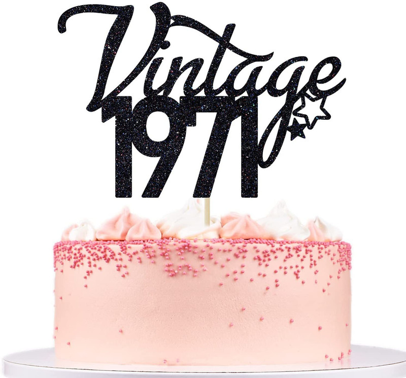 Festiko Vintage 1971 Glitter Black 50th Birthday Cake Topper Cake Topper(Black Glitter Pack of 1)