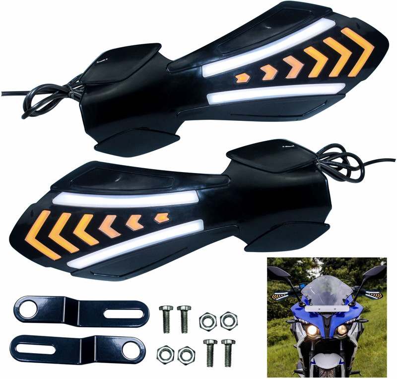 Miwings Motorcycle Hand Guard with LED Light Universal Bike Handle Protector Shield Handlebar Protection Gear Handlebar Hand Guard (Universal For Bike) Bike Handlebar Weights(2 amber,white)