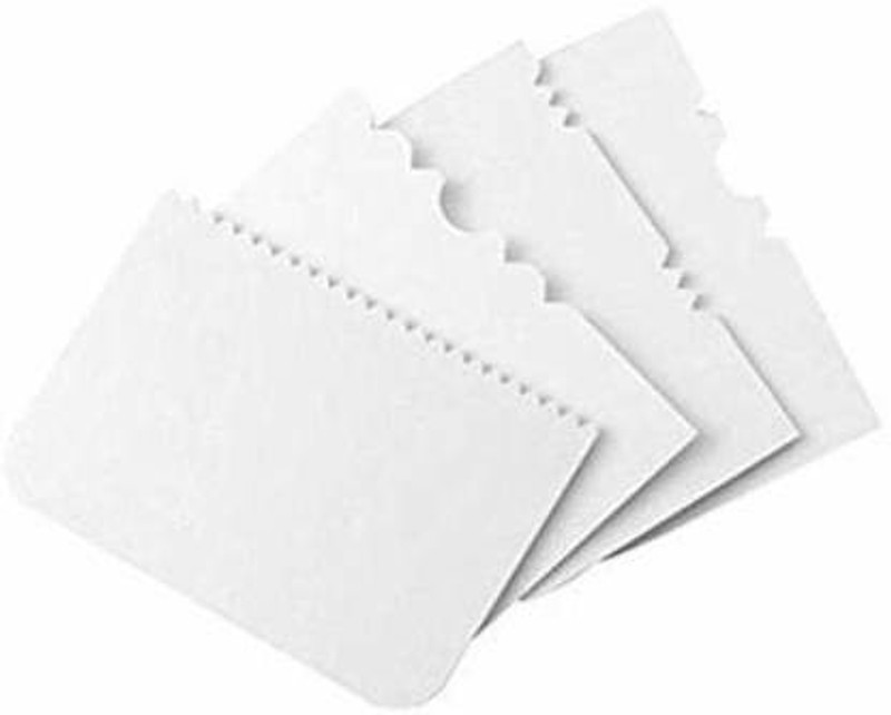 BAKERS4U 4 Patterns Cake Icing Scrapers (Baking Comb). for Cake Icing Smoother Dough Scraper Cutter, Icing Fondant Designing Cake/Pastry Decorating, Smoother & Polisher Tool Baking Smoother & Polisher(White)