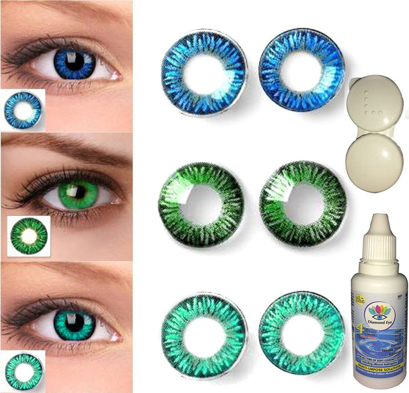Color Style Green,Dark Blue & Turquoise (0, Colored Contact Lenses, Pack of 6)(Pack of: 6)