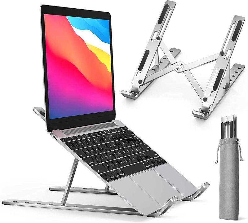 VICHAXAN 6 Angles Adjustable Aluminum Ergonomic Foldable Portable Tabletop Laptop Desktop Riser Stand Holder Compatible for MacBook, HP, Dell, Lenovo & All Other Aluminium Floor and Desk Stand Laptop Stand with Adjustable Height Compatible with Universal Laptops(Steel)