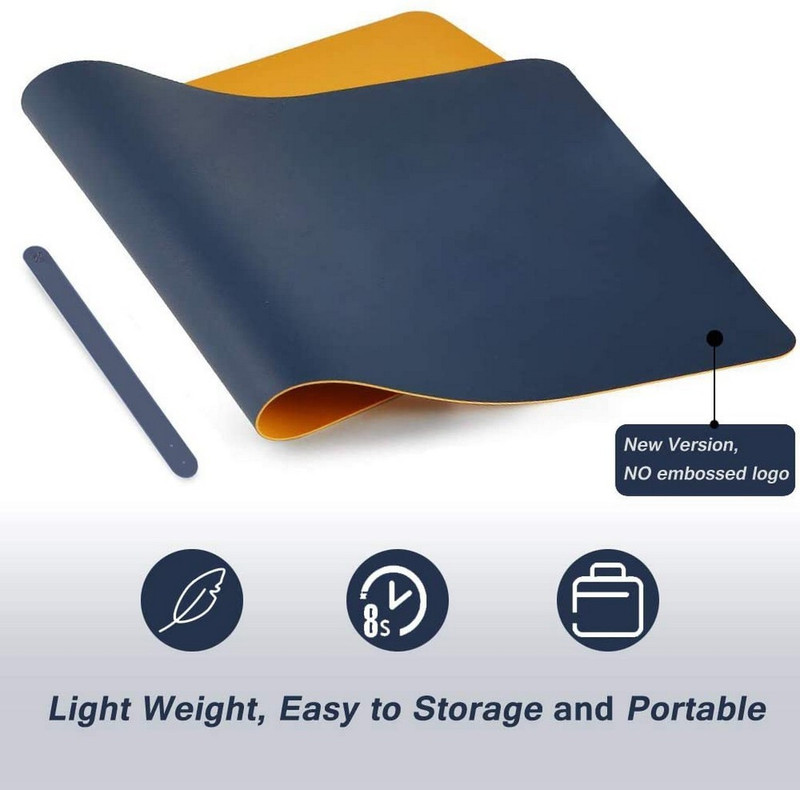 Dhruv Mart Leather Desk Pad Protector,Mouse Pad,Office Desk Mat, Non-Slip PU Leather Desk Blotter,Laptop Desk Pad,Waterproof Desk Writing Pad for Office and Home Non Slip Base Dual Sided Mousepad(Navy Blue + Orange)