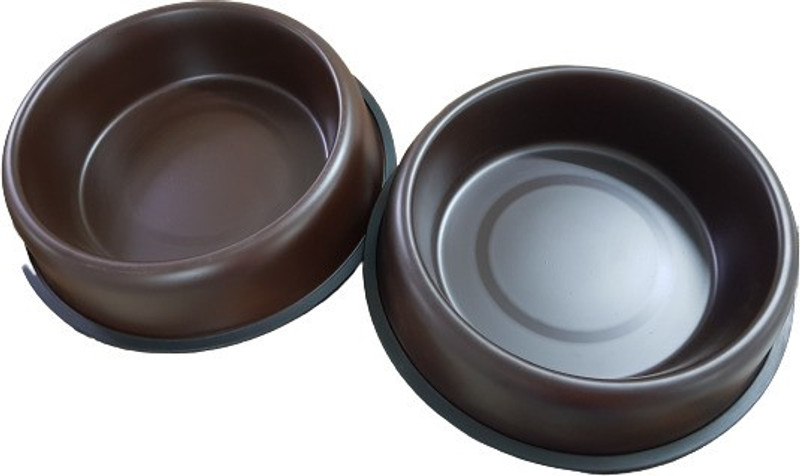 ELTON Set of 2 full color Belly Bowls 96oz (2730ml) Round Stainless Steel Pet Bowl(2730 ml Brown)