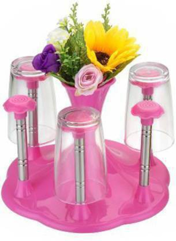 TDO Stylish Spoon Organiser for and Cutlery Stand Made Stainless and Virgin PINK Plastic Glass Holder, Utility Rack