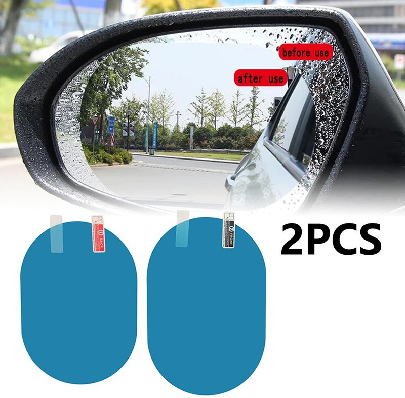 Znee Smart Car Side View Mirror Waterproof Anti-Fog Film - Anti-Glare Anti-Mist Protector Sticker - to See Outside Rearview Mirror Clearly in Rainy Days (OVAL) Car Mirror Rain Blocker(White)