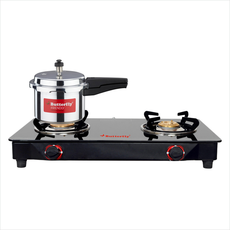 Butterfly RAPID 2B GLASS TOP STOVE + 3 LTR ALUMINIUM PRESSURE COOKER NON IB Glass Manual Gas Stove