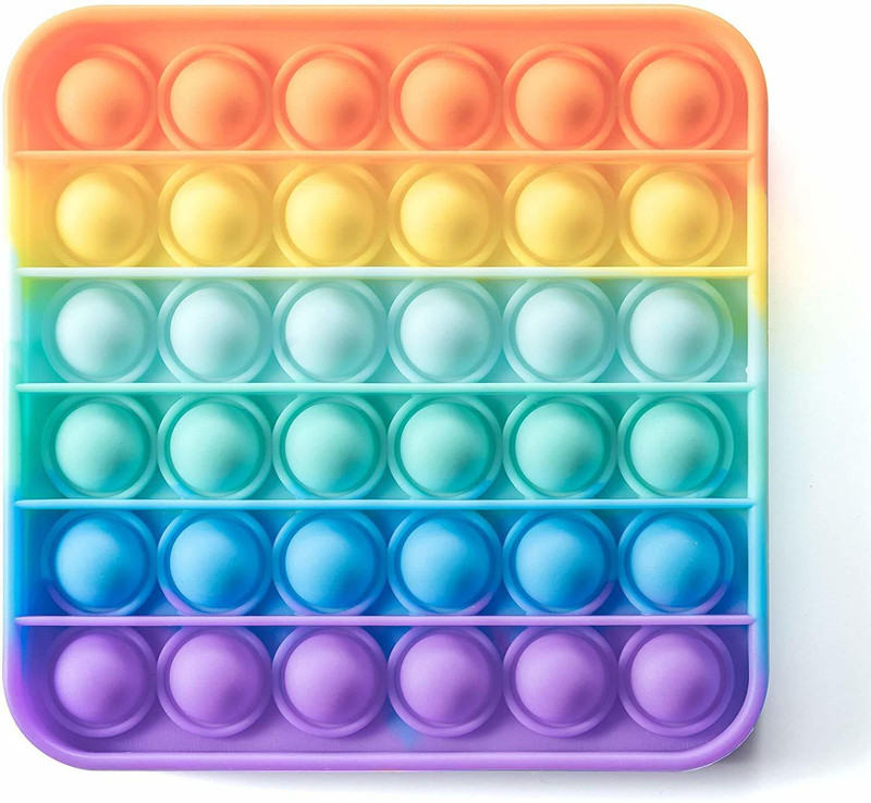 WHITE POPCORN Push & Pop Bubble Special Needs Stress Reliever Silicone - Popular Relaxing Game (Square)(Multicolor)