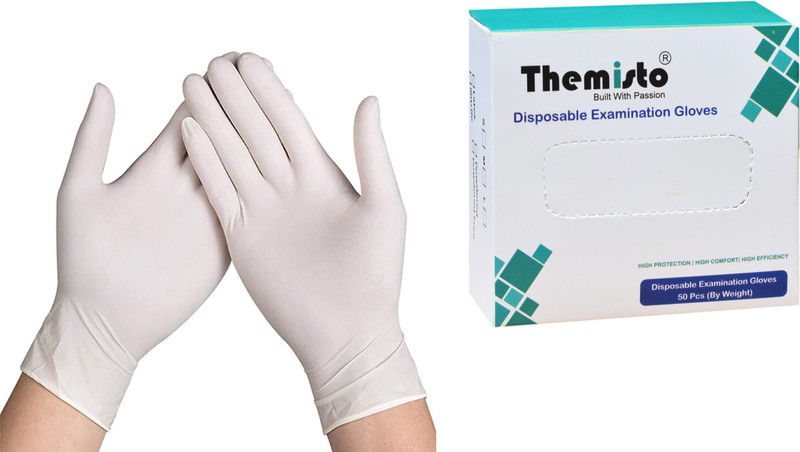 tHemiStO 50 Pcs (Medium) Latex Examination Gloves(Pack of 50)