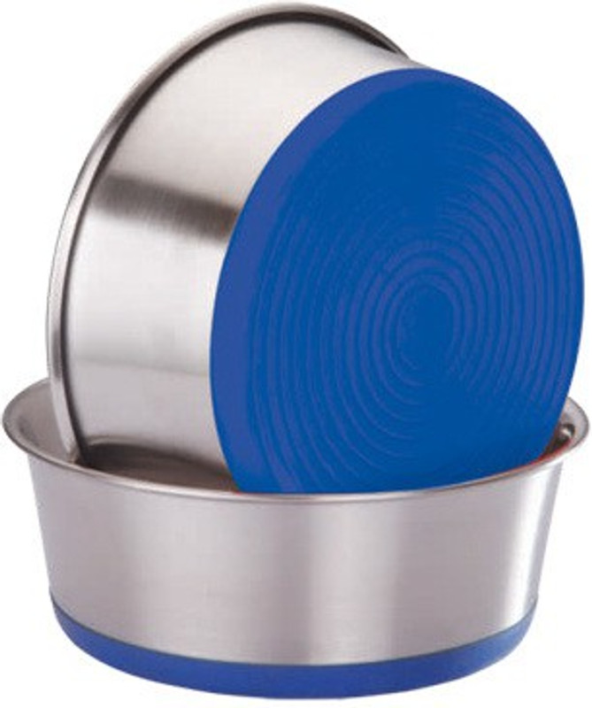 ELTON Set of 2 Heavy Premium bowls with bonded rubber base Blue/Black/Red (1900 ml) Round Stainless Steel Pet Bowl(1900 ml Silver)
