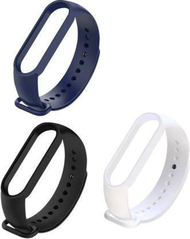 Asotai Soft Silicon Replacement Brand Strap For Mi Band 5 And Mi Band 6 Pack of 3 (black,navy blue,Grey) Smart Band Strap(Mullti Color)