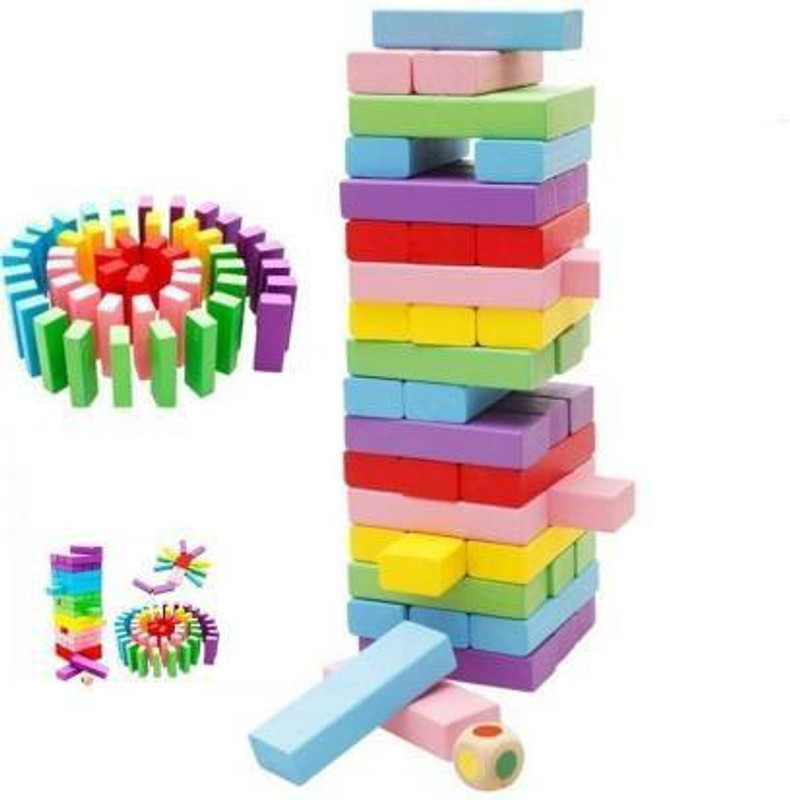 WHITE POPCORN Wooden Zenga Toys with Dices Board Educational Puzzle Game for Adults and Kids(Multicolor)