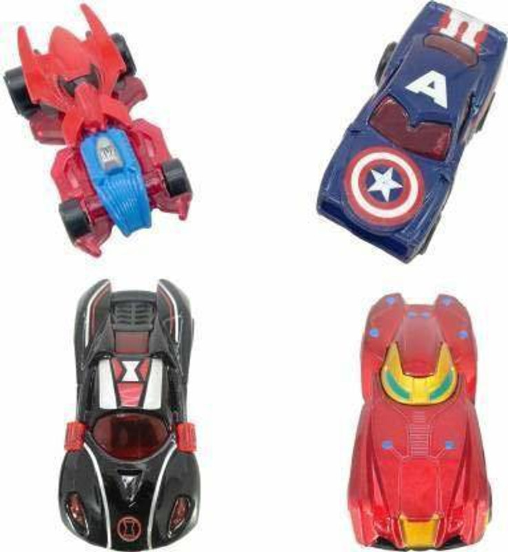 FLYmart Model Die Cast car Set (Metal) with Free wheels |Avengers Model Die Cast car Set (Metal) with Free wheels | High speed Hot Wheel model di-cast toy vehicle | Ironman | Spiderman | captain america |black widow | Avengers Metal Cars set for kids | SuperHeroes car set (4 in 1)(Multicolor)