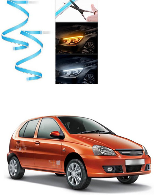 PECUNIA New Slim Amber Sequential Flexible 60cm LED DRL Strip For Headlight daytime running light with yellow turn signal lamp 12V V214 Car Fancy Lights(White, Yellow)