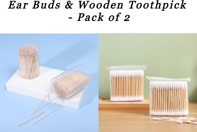 STT Ear Buds & Wooden Toothpick(Set of 2 Peice Each)(Pack of 4)