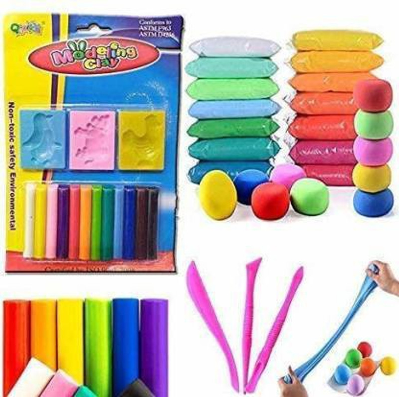 WHITE POPCORN Air Drying Modeling Clay+ 12 Pieces Clay with 3 Molds/ Plasticine Ultra Light Soft Modeling Multicolor Putty Toy
