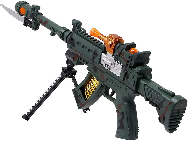 mega star 22 inch Rapid Fire Military Style Army Combat Commando Force Assault Rifle Machine Gun Toy with Lights and Sound. Darts & Plastic Bullets(Green)