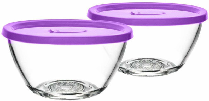 DJB ENTERPRISE Glass Mixing Bowl Yera Polo Glass Mixing Bowl with Lid - 435 ml, Transparent Glass with Color Lid (Set of 2) (435 ml)(Pack of 2, Clear)