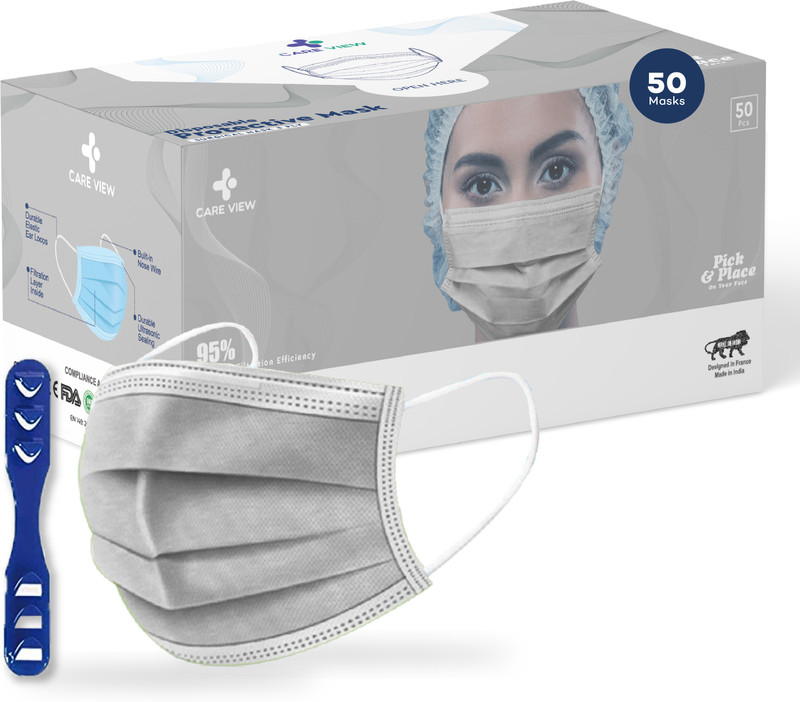 Care View 3 Ply Grey coloured Disposable Face Mask Box (Pack of 50) CV2920-GREY Surgical Mask With Melt Blown Fabric Layer(Grey, Free Size, Pack of 50, 3 Ply)