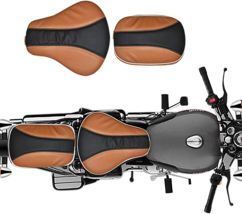 AHLMOTOR Stylish Design Seat Cover for Royal Enfield Classic 350/500cc (Tan with Black) Split Bike Seat Cover For Royal Enfield Classic, Classic 350, Classic Chrome, Classic 500, Classic Desert Storm