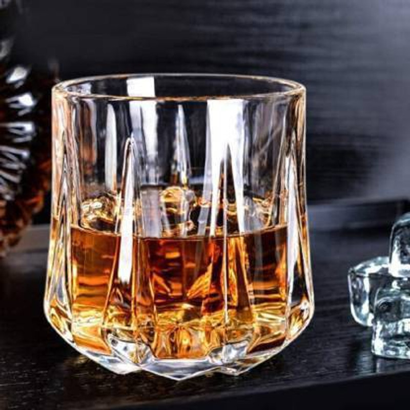 VLKMK (Pack of 6) Diamond Crystal Cut Whiskey Glasses , Bar Glass for Drinking Bourbon, Cocktail Glass Set Whisky Glass(350 ml, Glass, Clear)
