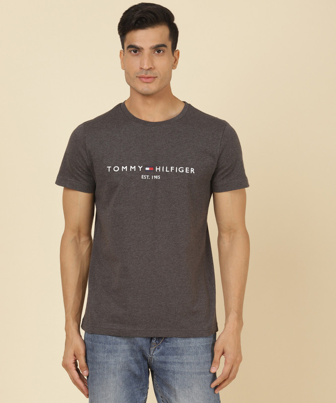 TOMMY HILFIGER Embroidered Men Round Neck Grey T-Shirt TOMMY HILFIGER Embroidered Men Round Neck Grey T-Shirt