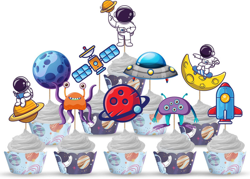 ZYOZI 10 PCS Space Theme Cupcake Toppers Planet Party Supplies Birthday Decorations Rocket Astronaut Cupcake Decoration Outer Space Spaceship Themed Kids Children Party Supplies Cupcake Topper(BLUE Pack of 10)