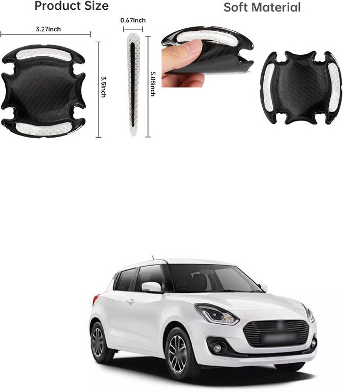 XZRTZ Car Door Handle Scratch Cover Sticker Protective Film Pad & Carbon Fiber Striation Bowl Decal Warning Sticker Reflective Strips (8PCS Silver) X140 Matte Maruti Swift Side Garnish