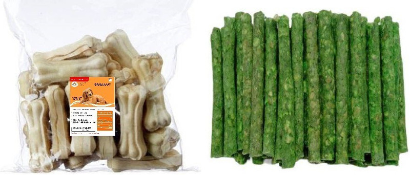Pet N Perry Combo Pack Of Green Munchy & 3 Inch White Bone 250-250Gm Mint Dog Chew(500 g, Pack of 1)