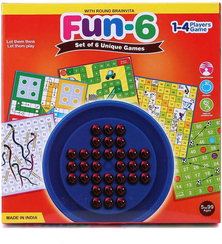 ARNIYAVALA Fan -6 Game. Family Fun Game with 5 Boards in ONE Pack and ONE BRAINVITA Board Game Accessories