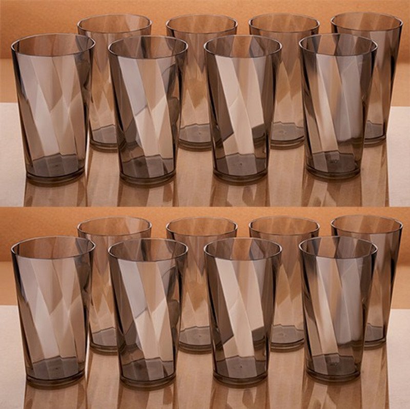 Sentricus (Pack of 16) TWISTER GLASS For Water Juice Beer Wine Platic Classic Black Set Of 16 Glass Set Glass Set Water/Juice Glass(300 ml, Plastic, Grey)