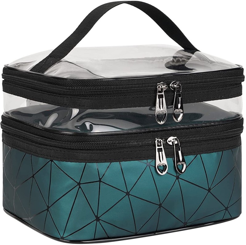 TradeVast Makeup Bags Double Layer Travel Cosmetic Cases Make up Organizer Toiletry Bags - Green Diamond Makeup Vanity Box(Green Diamond)