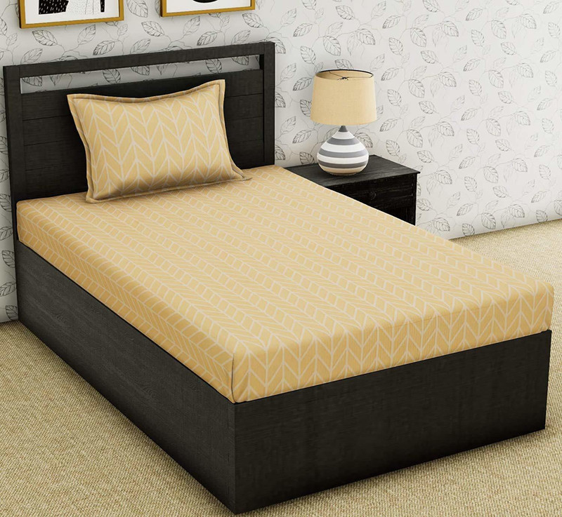 MORADO Microfiber Single Flat 160 TC Striped 1 Bedsheet with 2 Pillow Covers(Yellow)