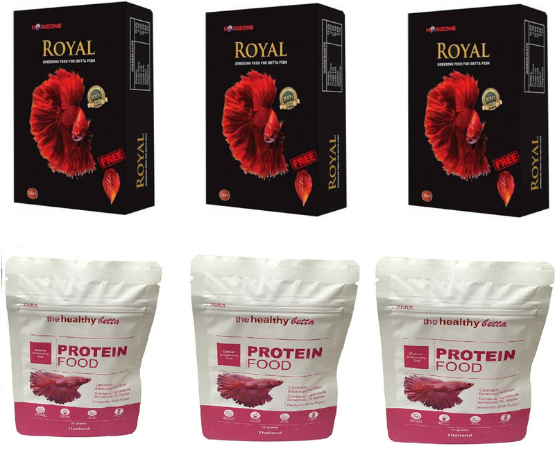 Horizone ROYAL BETTA 22G ( 3 PACKET ) + AURA BETTA 25G MADE IN THAILAND ( 3 PACKET ) 6 in 1 COMBO BY RICHBAY 0.141 kg (6x0.02 kg) Dry Young Fish Food