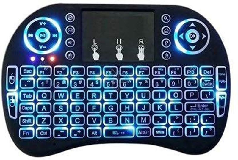Viraan Mini Wireless Keyboard with Touchpad and Multimedia Keys for Android TV Box, Windows, Android & iOS Devices ( Black ) Led Light Buttons Wireless Standard Multi-device Keyboard Compatible with Desktop, Laptop, Tablet, iPad, Mac(Black)