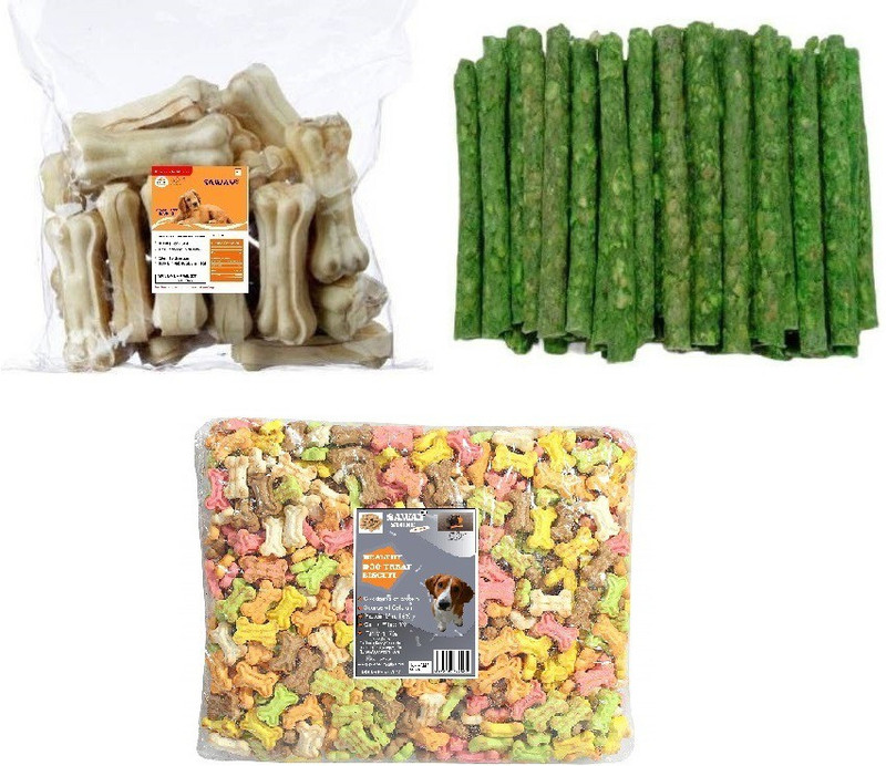 SAWAY Saway Dog Healthy Pressed Chew Bone 3 Inch 150gr,Rawhide Mint Munchy Stick (Green) 150gr,Dog Treat Mix Color Buiscuit 150Gr (Pack of 450Gr) Beef, Vegetable, Chicken 0.45 kg Dry Adult, New Born, Senior, Young Dog Food