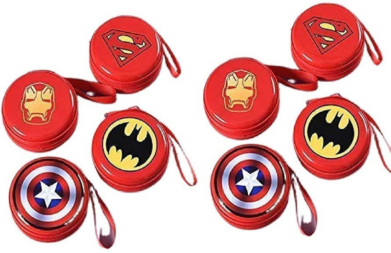 Z-Plus Pack of 6 Pcs Super Hero Coin Pouch Keychain Ring Multi Purpose Kids Case Coin Purse