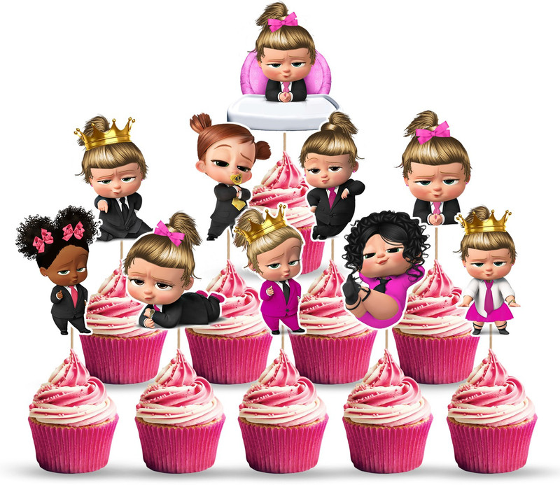ZYOZI 10 pcs Boss Baby Girl Theme Cupcake Toppers Birthday Cake Decorations for Boss Baby Themed Birthday Party Decorations Baby Shower Supplies and favors Cupcake Topper(pink Pack of 10)